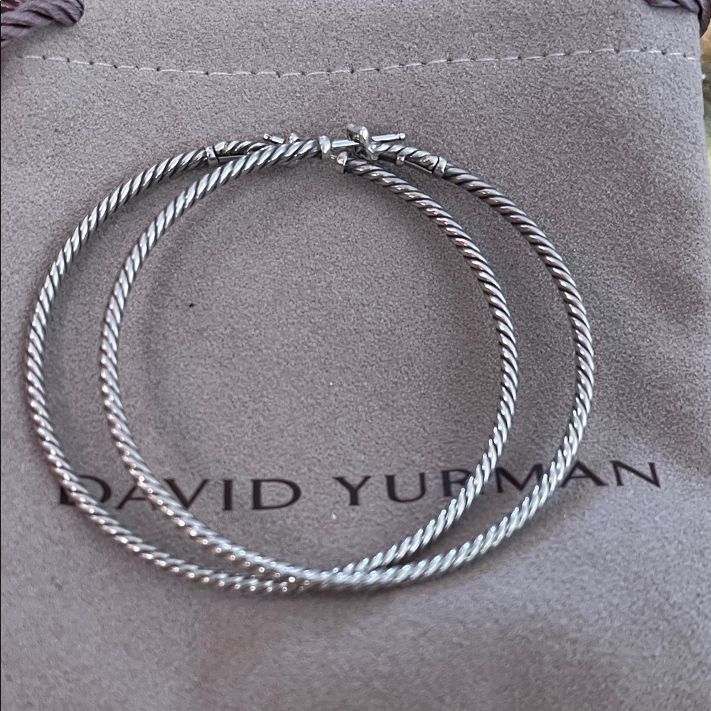 David Yurman Twisted Cable Large Hoop Earrings in Sterling Silver